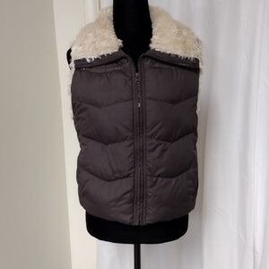 Big Chill Brown Puffer Vest with Cream Collar